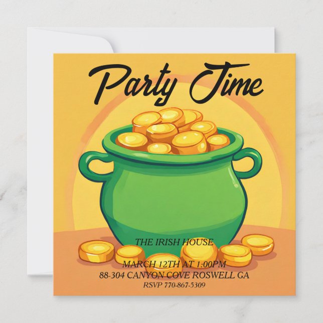 St. Patrick's Day Pot of Gold Party Invitation (Devant)