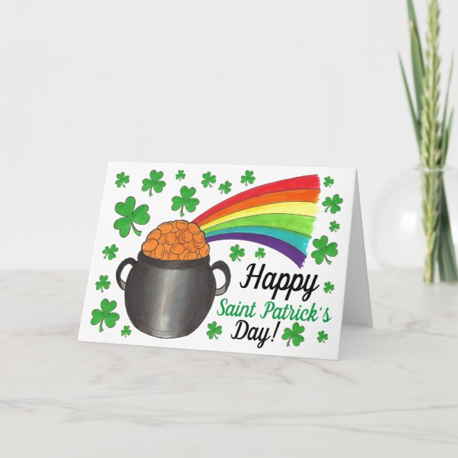 St. Patrick's Day Pot of Gold Rainbow Kleeblatt Karte (Vorderseite)
