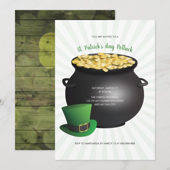St. Patrick's Day Potluck St Pattys Day Party Einladung (Vorne/Hinten)