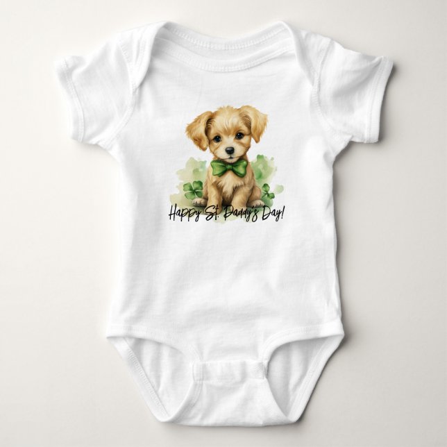 St. Patrick's Day Puppy Body T - Happy St. Paddy Baby Strampler (Vorderseite)