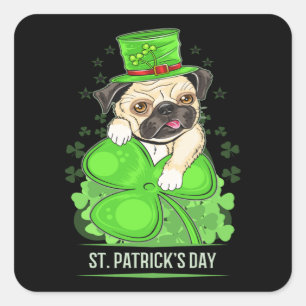 St Patricks Day Puppy Mops Quadratischer Aufkleber