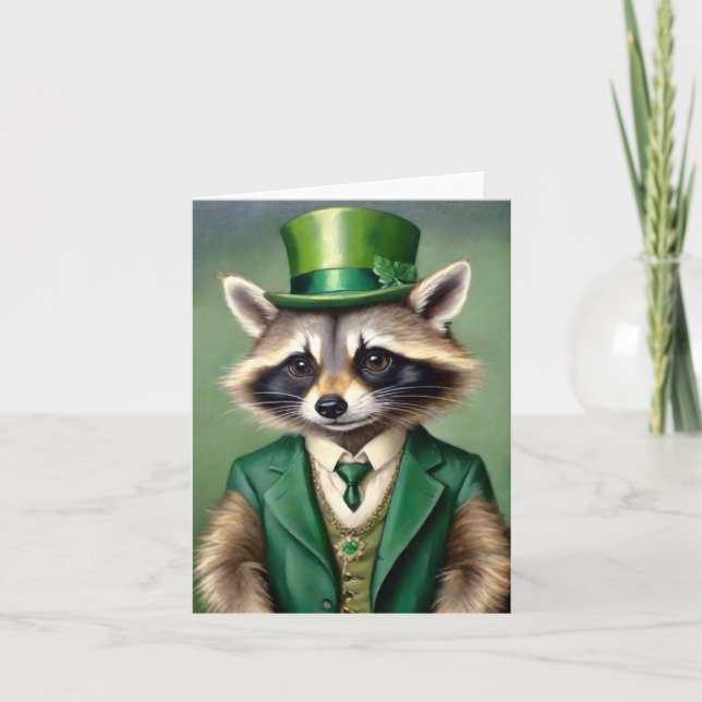 St. Patrick's Day Raccoon Karte (Vorderseite)
