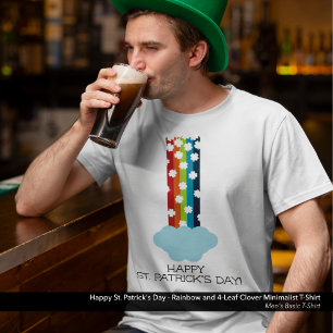 St. Patrick's Day Rainbow 4-Leaf Clover Minimalist T-Shirt