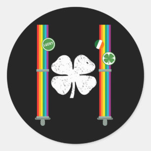 St. Patrick's Day Rainbow Suspenders Clover Boys G Runder Aufkleber