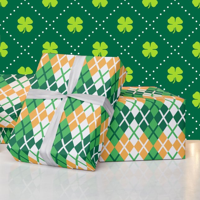 St. Patrick's Day Raute Kariert-Grün-Orange Geschenkpapier (Von Creator hochgeladen)