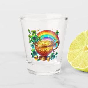 St. Patricks Day Regenbogen und Topf mit Gold Schnapsglas
