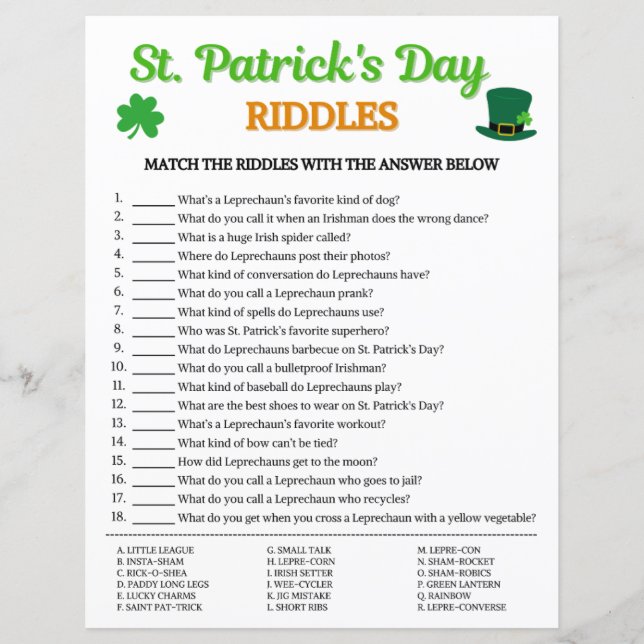 St. Patrick's Day Riddles Game (Vorderseite)