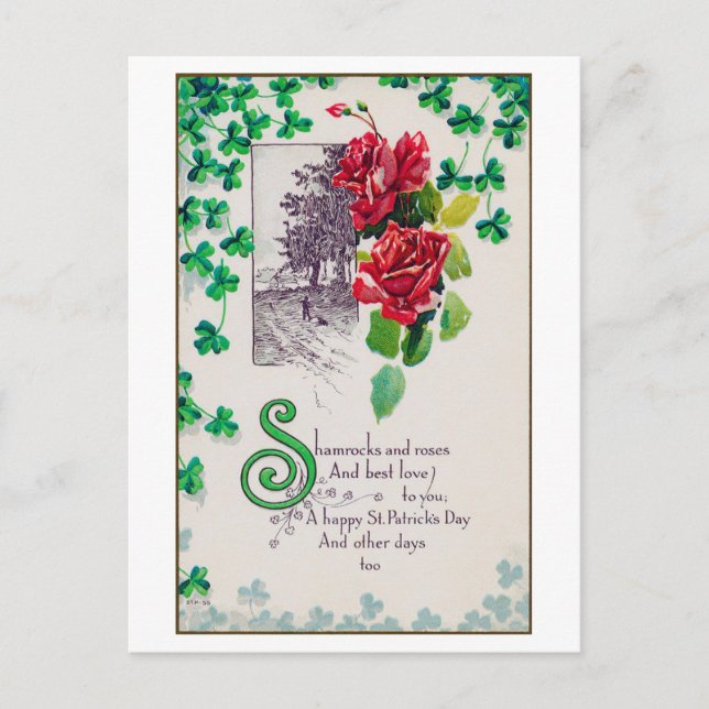 St. Patrick's Day Rose, Vintag Postkarte (Vorderseite)