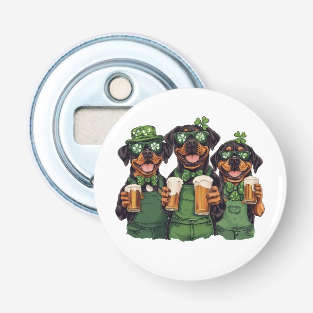 St. Patrick's Day Rottweiler Hunde Flaschenöffner (Vorderseite)