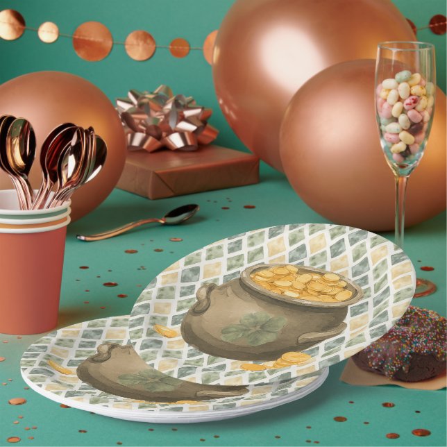 St. Patricks Day Rustikaler Goldtopf Pappteller (Multi)