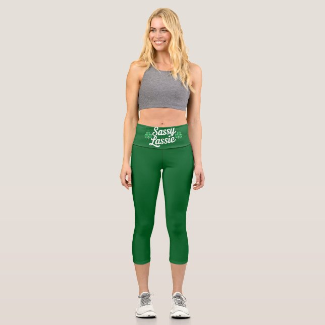 St Patricks Day Sassy Lassie Funny Irish Capri Leggings (Vorderseite)