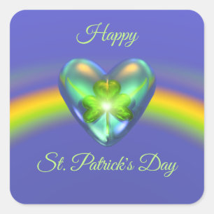 St. Patricks Day Shamrock Herz Quadratischer Aufkl Aufkleber