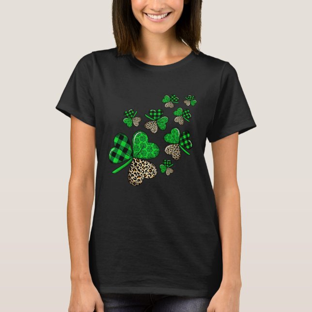 St Patricks Day Shamrock Irish Leopard Print Plaid T-Shirt (Vorderseite)