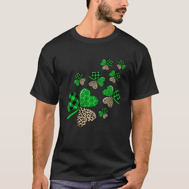 St Patricks Day Shamrock Irish Leopard Print Plaid T-Shirt (Vorderseite)