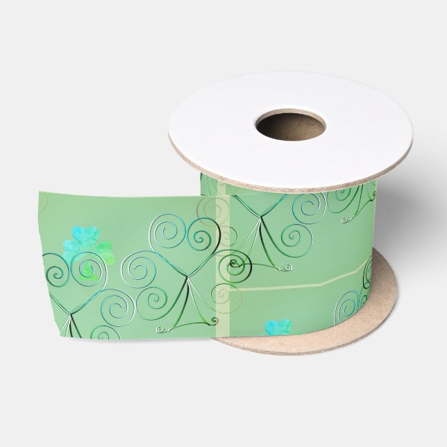  St Patrick's Day Shamrock Misty Green Satinband (Spule)