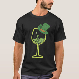 St Patrick's Day Shamrock Wine Glass Wine Womens T-Shirt