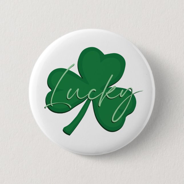 St Patrick's Day Shamrock with Lucky script Button (Vorderseite)