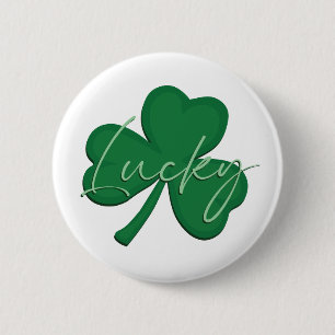 St Patrick's Day Shamrock with Lucky script Button