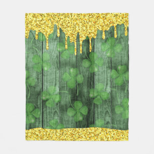 St. Patrick's Day Shamrocks Glitter Goldtropfen  Fleecedecke