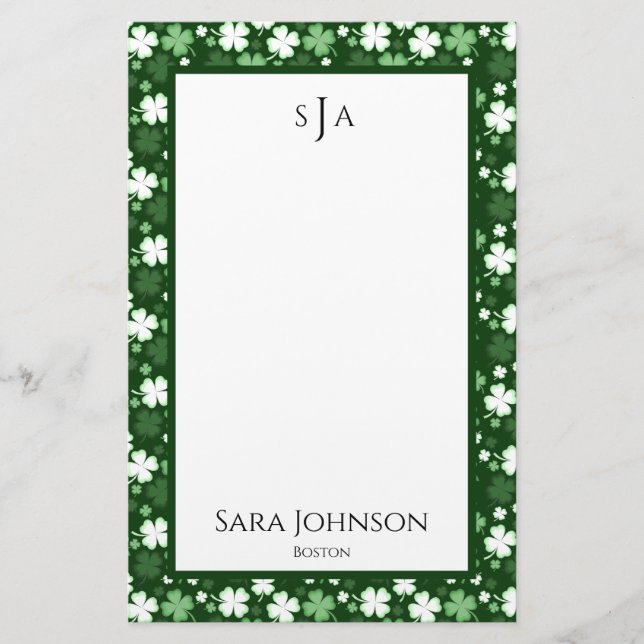 St. Patrick's Day Shamrocks Monogramm Briefpapier (Vorderseite)