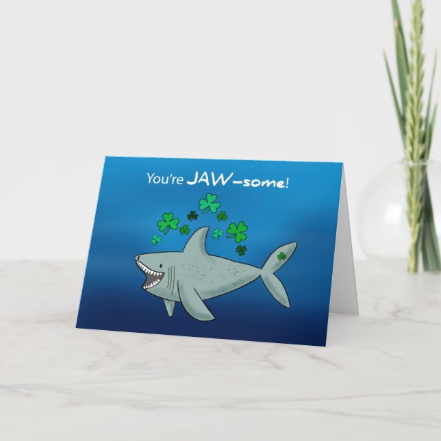 St Patricks Day Shark mit Kleeblättern Karte (Vorderseite)