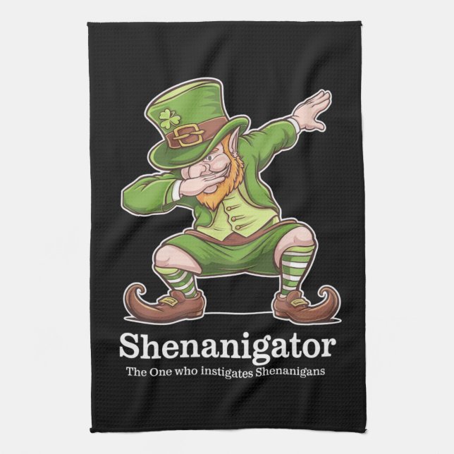St Patricks Day Shenanigator Dabbing Leprechaun Geschirrtuch (Vertikal)