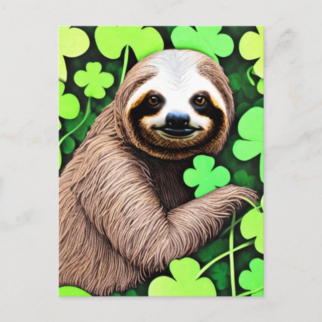 St. Patrick's Day Sloth Feiertagspostkarte (Vorderseite)