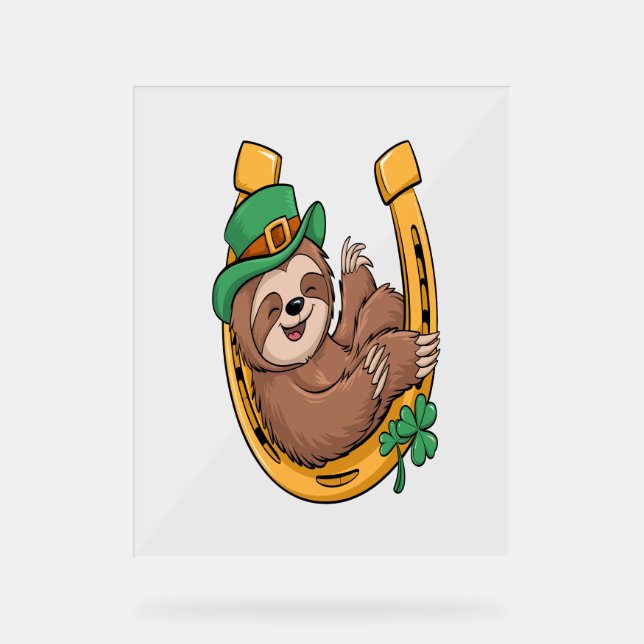 St Patrick's Day Sloth Horseshoe Lucky Acrylschild (Vorderseite)