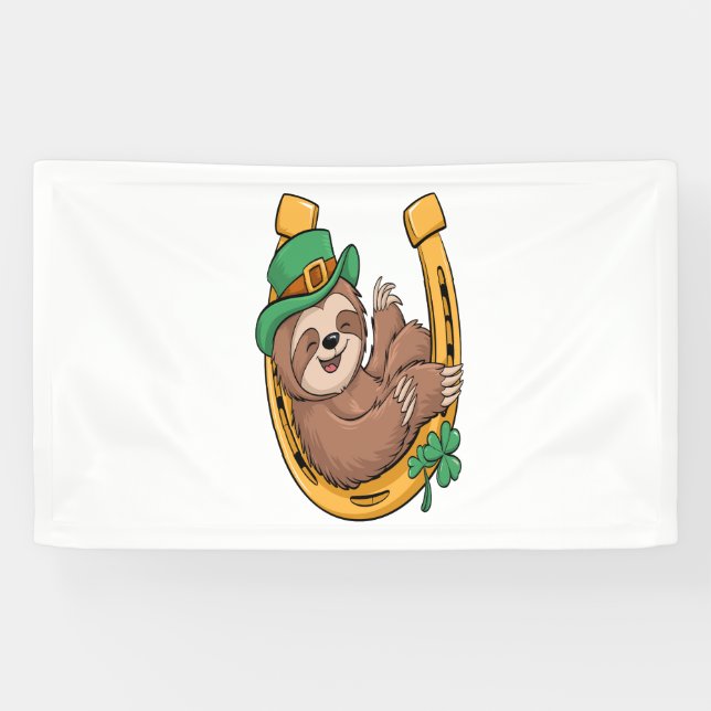 St Patrick's Day Sloth Horseshoe Lucky Banner (Horizontal)