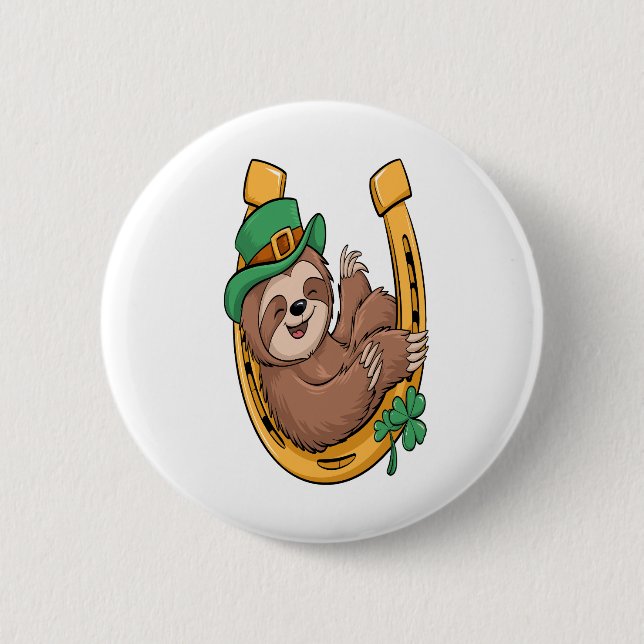 St Patrick's Day Sloth Horseshoe Lucky Button (Vorderseite)