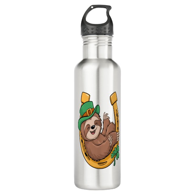 St Patrick's Day Sloth Horseshoe Lucky Edelstahlflasche (Vorderseite)