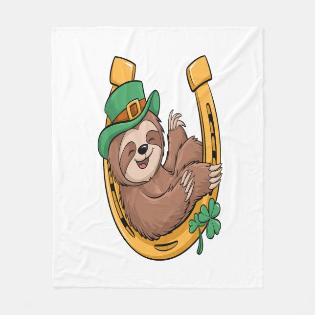 St Patrick's Day Sloth Horseshoe Lucky Fleecedecke (Vorderseite)