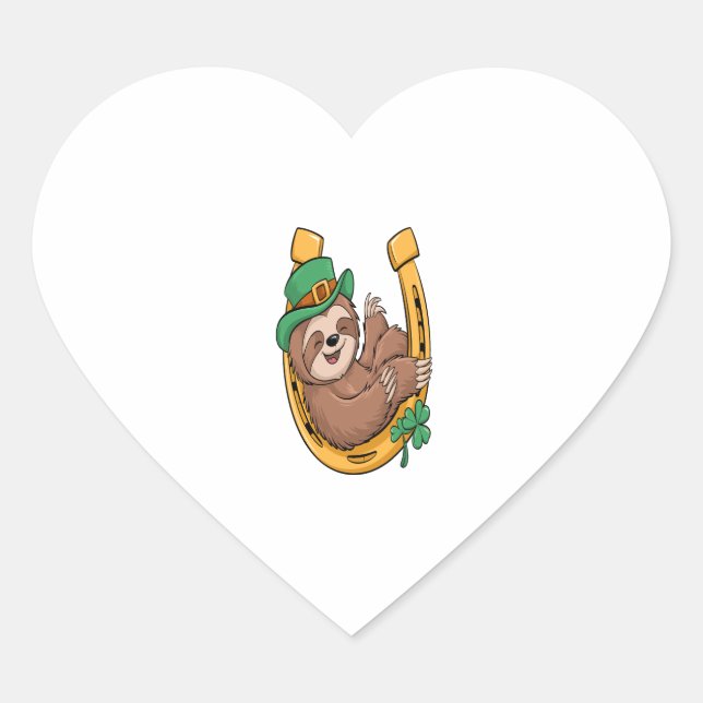 St Patrick's Day Sloth Horseshoe Lucky Herz-Aufkleber (Vorderseite)