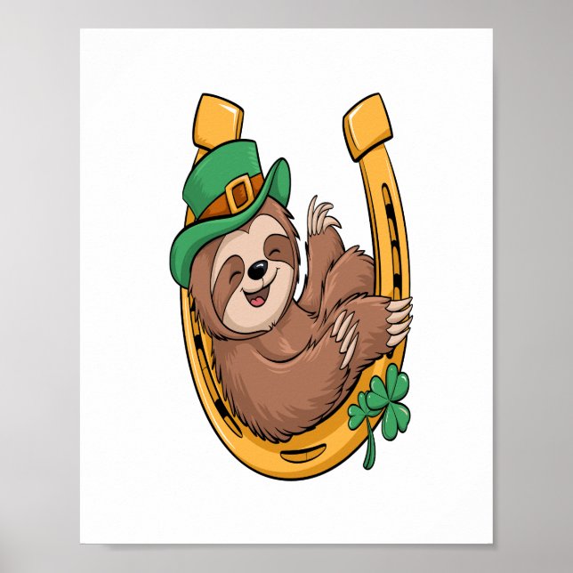 St Patrick's Day Sloth Horseshoe Lucky Poster (Vorne)