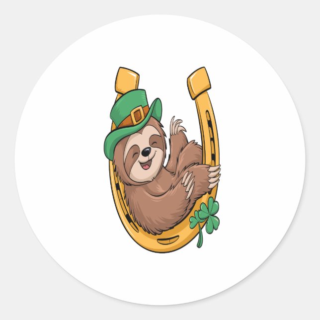 St Patrick's Day Sloth Horseshoe Lucky Runder Aufkleber (Vorderseite)