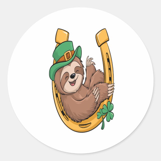 St Patrick's Day Sloth Horseshoe Lucky Runder Aufkleber (Vorderseite)