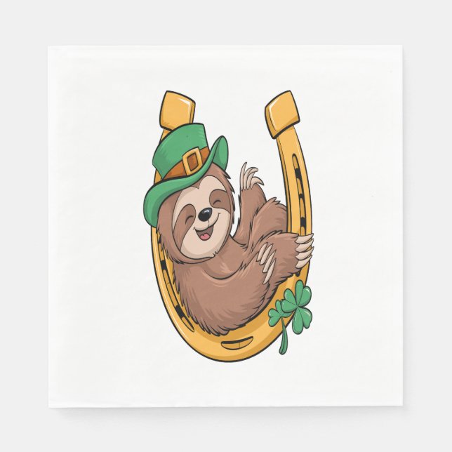 St Patrick's Day Sloth Horseshoe Lucky Serviette (Vorderseite)