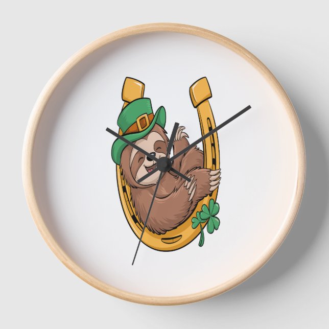 St Patrick's Day Sloth Horseshoe Lucky Uhr (Vorderseite)
