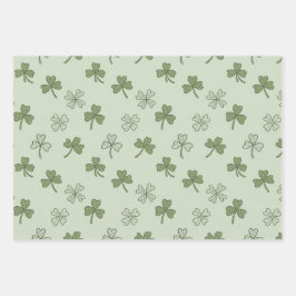 St Patricks Day Soft Doodle Shamrocks Pattern Geschenkpapier Set