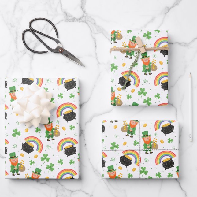 St. Patrick's Day Spaß im Kinder-Malstil  Geschenkpapier Set (Vorderseite)