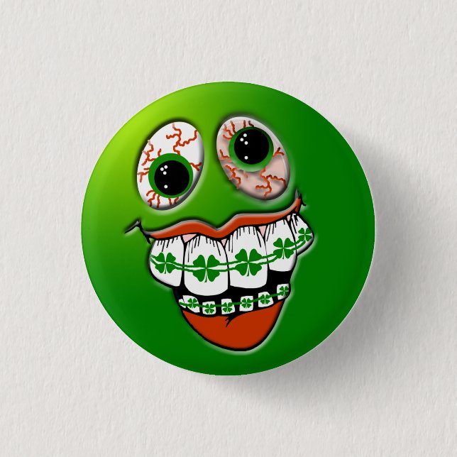 St. Patrick's Day Spaß Joke Funny Face Green Button (Vorderseite)