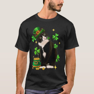 St. Patricks Day Süße Tuxedo-Katze Shamrock Irisch T-Shirt