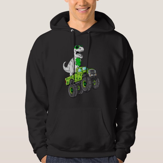 St Patricks Day T Rex Riding Monster Truck Dino To Hoodie (Vorderseite)