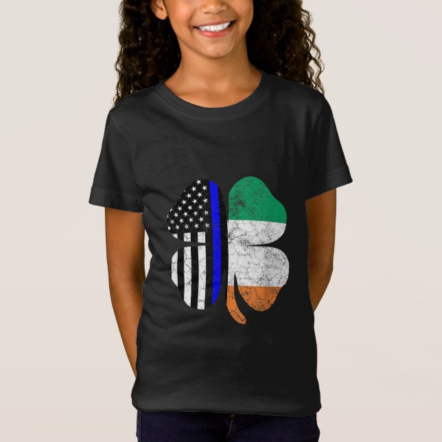 St Patricks Day Thin Blue Line American Irish Flag T-Shirt (Vorderseite)
