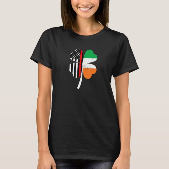 St Patricks Day Thin Red Line USA Irish Flag Firef T-Shirt (Vorderseite)