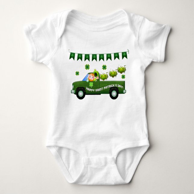 St Patrick's Day Truck Baby Strampler (Vorderseite)