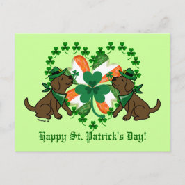 St. Patrick's Day Two Chocolate Labradors Postkarte