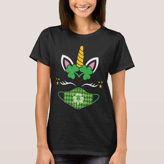 St Patricks Day Unicorn Gesichtsmaske Leprechaun I T-Shirt (Vorderseite)