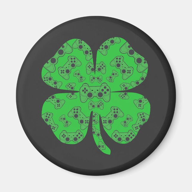 St Patricks Day Video Game Controller Kleeblatt Magnet (Vorne)