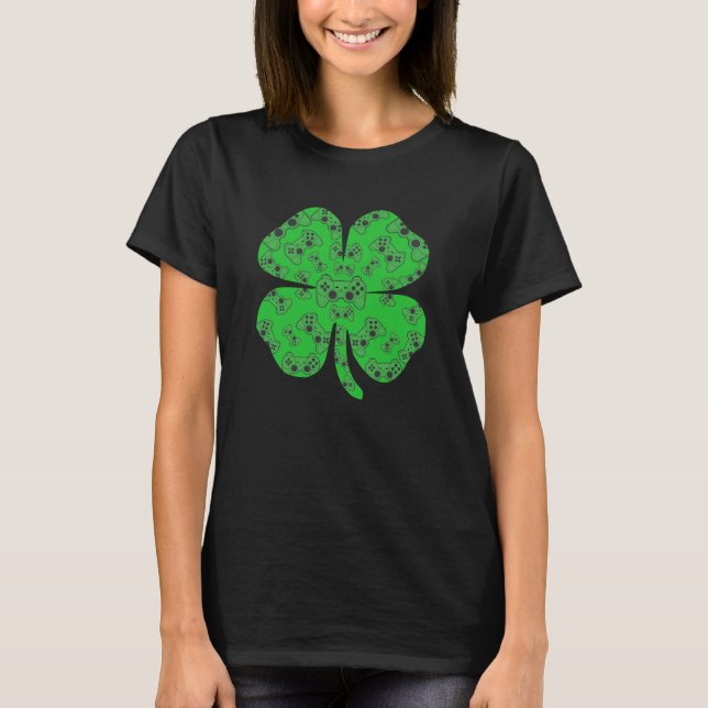 St Patricks Day Video Game Controller Kleeblatt T-Shirt (Vorderseite)